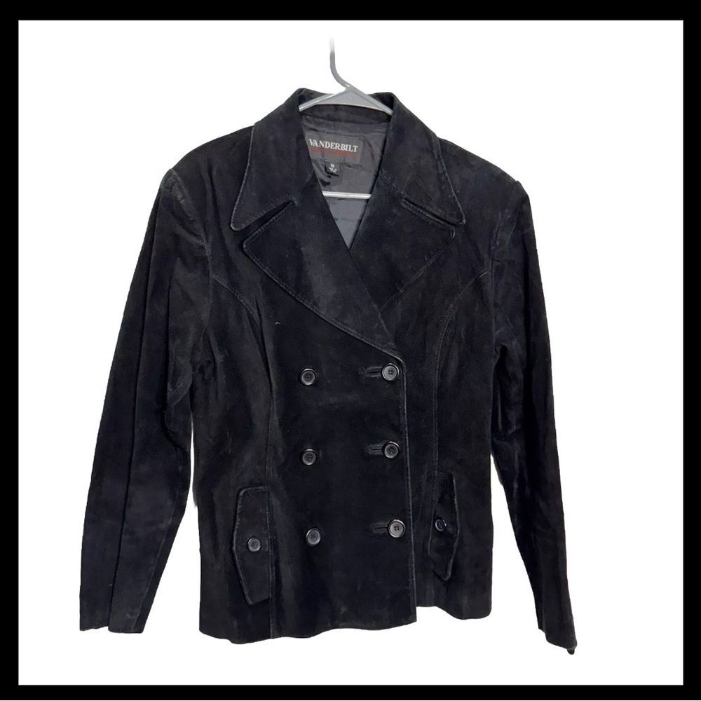 Vintage 90s Black Suede Double-Breasted Jacket Size 10 peacoat
